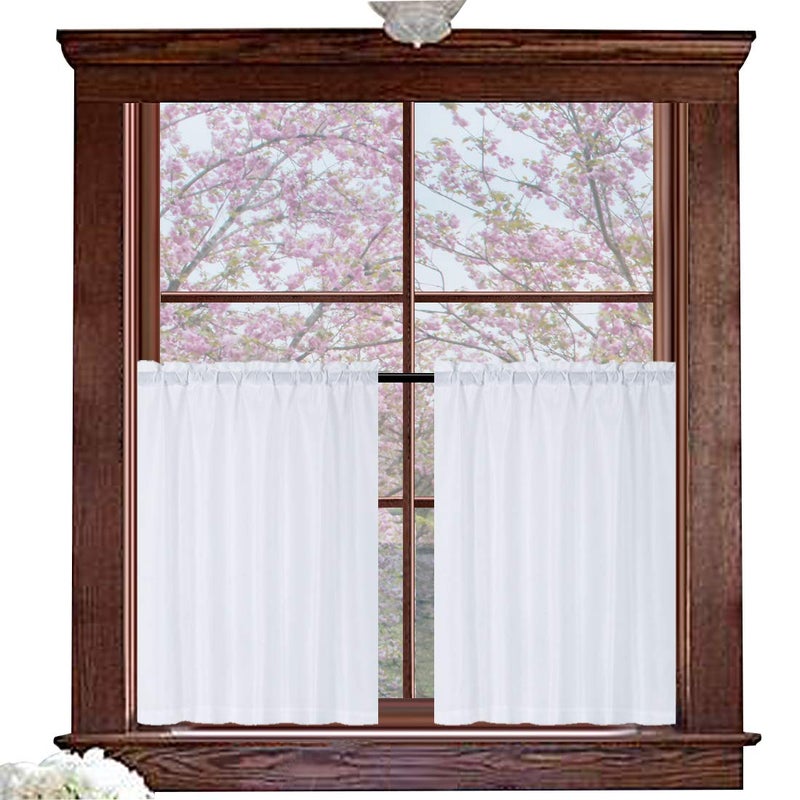 Valea Home Waffle Weave Textured Half Window Tier Curtains for Bathroom Water Repellent Window Covering Kitchen Short Curtains, 72 x 36 inches, White, Set of 2 - Image 1